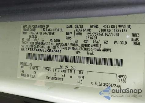 2018 Ford Transit-350 from USA, damaged, VIN 1FTBF4XG8JKB45441